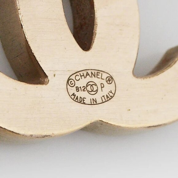 Chanel Goldtone Metal Leather CC Stud Earrings - Picture 3 of 3